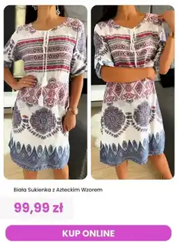 Modna Kiecka Sukienka damska biała z azteckim wzorem ModnaKiecka.pl oferta