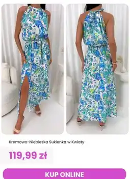 Modna Kiecka Sukienka damska kremowo-niebieska w kwiaty ModnaKiecka.pl oferta
