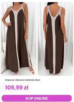 Modna Kiecka Sukienka maxi ModnaKiecka.pl brązowo-beżowa oferta