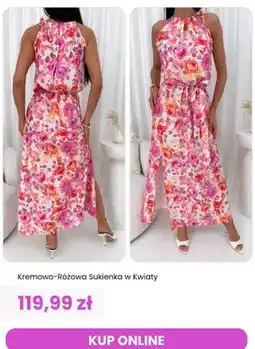 Modna Kiecka Sukienka kremowo-różowa w kwiaty ModnaKiecka.pl oferta