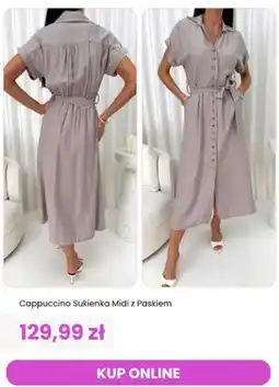 Modna Kiecka Sukienka midi z paskiem ModnaKiecka.pl Cappuccino oferta