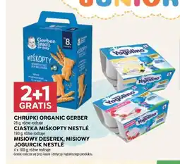 Stokrotka Market Chrupki organic Gerber, Ciastka Miśkopty Nestlé, Misiowy deserek, Misiowy jogurcik Nestlé oferta