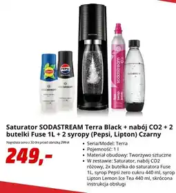 Media Markt Saturator Sodastream Terra Black + nabój CO2 + 2 butelki Fuse 1 l + 2 syropy Pepsi Lipton oferta