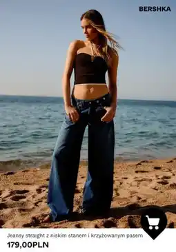 Bershka Jeansy straight z niskim stanem i krzyżowanym pasem Bershka oferta
