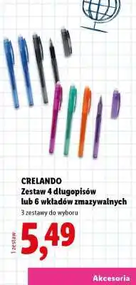 Lidl crelando Zestaw 4 długopisów lub 6 wkładów zmazywalnych oferta