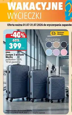 Biedronka WINGS Zestaw 3 walizek Merlin polikarbon 100%, 10 lat gwarancji oferta