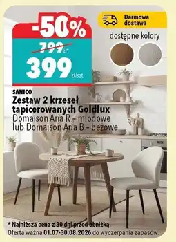 Biedronka SANICO Zestaw 2 krzeseł tapicerowanych Goldlux Domaison Aria R / Aria B oferta