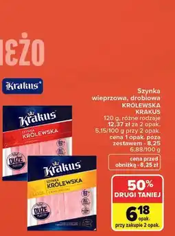 Carrefour Szynka wieprzowa, drobiowa Królewska Krakus oferta