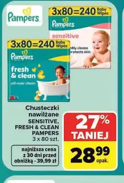Carrefour Chusteczki nawilżane Pampers Sensitive, Fresh & Clean oferta