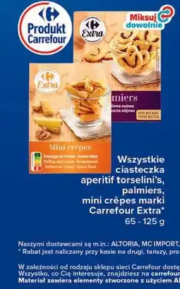 Carrefour Wszystkie ciasteczka aperitif torselini's, palmiers, mini crêpes marki Carrefour Extra oferta
