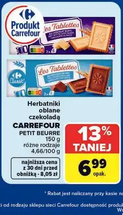 Carrefour Herbatniki oblane czekoladą Carrefour Petit Beurre oferta