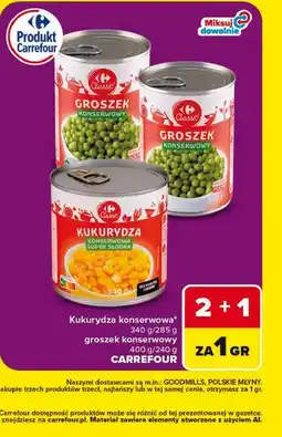 Carrefour Kukurydza konserwowa, groszek konserwowy CARREFOUR oferta