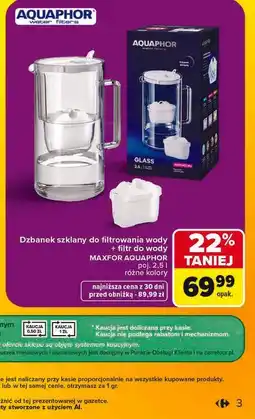 Carrefour Dzbanek szklany do filtrowania wody + filtr do wody MAXFOR AQUAPHOR oferta