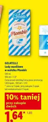 Lidl Lody waniliowe w wafelku Plombir Gelatelli oferta