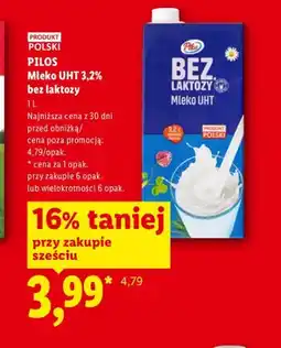 Lidl Mleko UHT 3,2% bez laktozy Pilos oferta