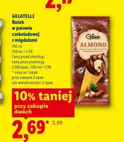 Lidl Lody rożek w polewie czekoladowej z migdałami Gelatelli oferta