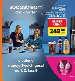 Carrefour Zestaw SODASTREAM TERRA ekspres, cylinder CO2, 2 x butelka poj. 1 l, 2 x syrop oferta