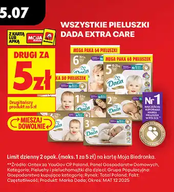 Biedronka Wszystkie pieluszki Dada Extra Care oferta