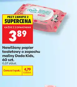 Biedronka Nawilżany papier toaletowy o zapachu maliny Dada Kids, 60 szt oferta