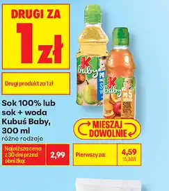 Biedronka Sok 100% lub sok + woda Kubuś Baby, 300 ml oferta