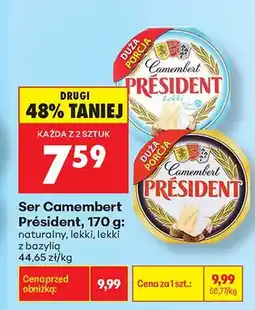 Biedronka Ser Camembert lekki z bazylią Président oferta