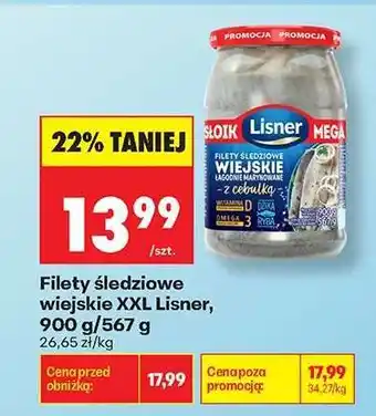 Biedronka Filety śledziowe wiejskie XXL Lisner 900 g / 567 g oferta