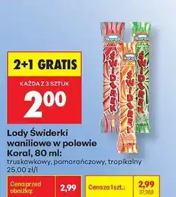 Biedronka Lody Świderki waniliowe w polewie Koral, 80 ml oferta