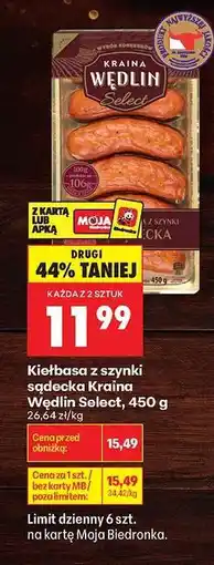 Biedronka Kiełbasa z szynki sądecka Kraina Wędlin Select, 450 g oferta
