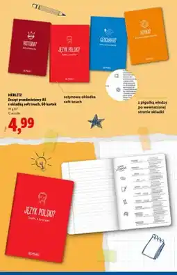 Lidl Zeszyt przedmiotowy A5 Herlitz z okładką soft touch 60 kartek oferta