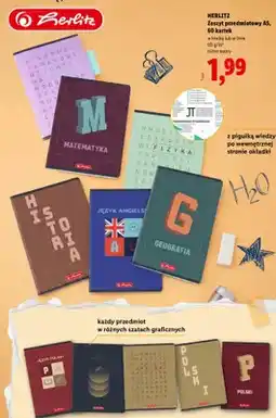 Lidl Zeszyt przedmiotowy A5 Herlitz 60 kartek w kratkę oferta