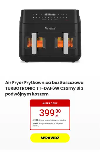 Air Fryer Frytkownica bezłuszczowa TURBOTRONIC TT-DAF6W Czarny 9l z podwójnym koszem