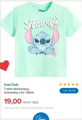 T-shirt dziewczęcy Cool Club turkusowy Lilo i Stitch