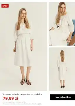 Greenpoint Sukienka kremowa z wiązaniem przy dekolcie Greenpoint oferta