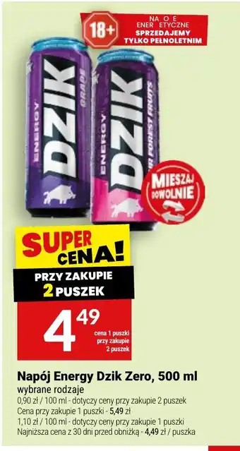 Twój Market Napój Energy Dzik Zero oferta