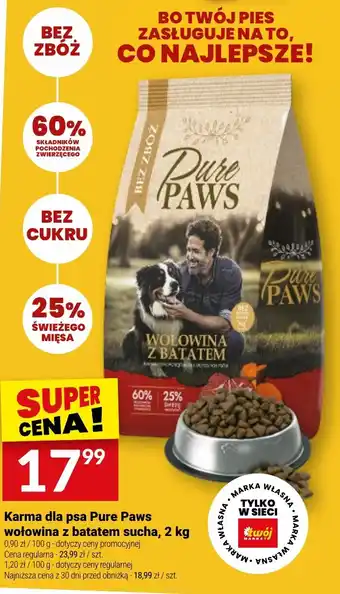 Twój Market Karma dla psa Pure Paws wołowina z batatem sucha oferta