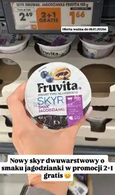 Biedronka Jogurt typu islandzkiego Skyr dwuwarstwowy Fruvita smak jagodzianki 0% tłuszczu oferta