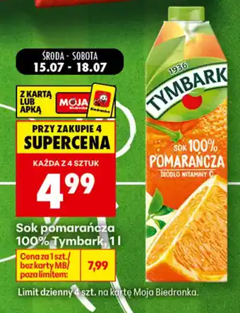 Biedronka Sok pomarańcza 100% Tymbark oferta