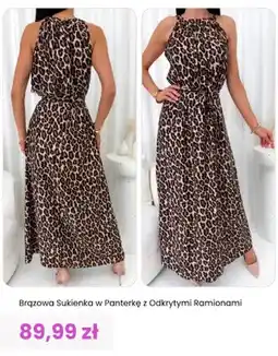 Modna Kiecka Sukienka damska brązowa w panterkę z odkrytymi ramionami ModnaKiecka.pl oferta