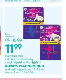 SuperPharm Podpaski higieniczne Always Platinum Duo Night oferta