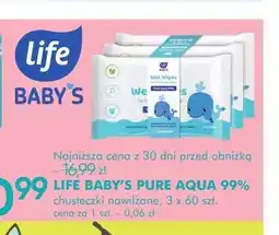 SuperPharm Chusteczki nawilżane Life Baby's Pure Aqua 99% 3-pak oferta