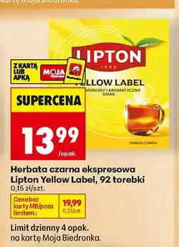 Biedronka Herbata czarna ekspresowa Lipton Yellow Label oferta