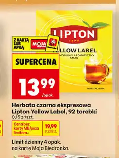 Biedronka Herbata czarna ekspresowa Lipton Yellow Label, 92 torebki oferta