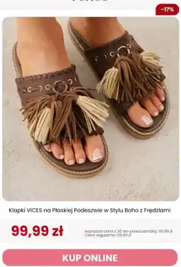 Renee Klapki Vices na płaskiej podeszwie w stylu boho z frędzlami oferta