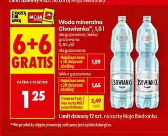 Biedronka Woda mineralna niegazowana Cisowianka oferta