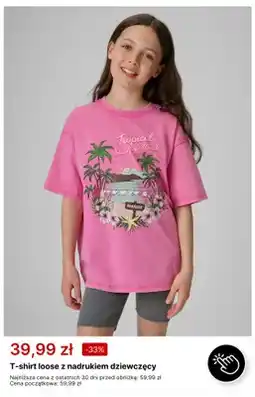 4F T-shirt loose z nadrukiem dziewczęcy 4F oferta