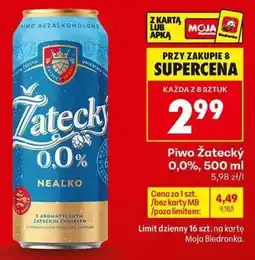 Biedronka Piwo Żatecky 0,0%, 500 ml oferta