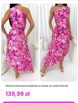 Modna Kiecka Różowa Plisowana Sukienka w Kwiaty na Jedno Ramię oferta