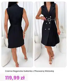 Modna Kiecka Czarna Elegancka Sukienka z Plisowaną Wstawką oferta