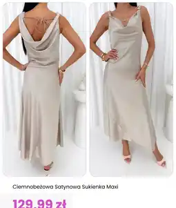 Modna Kiecka Ciemnobeżowa Satynowa Sukienka Maxi oferta