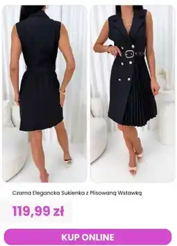 Modna Kiecka Sukienka damska czarna elegancka z plisowaną wstawką ModnaKiecka oferta